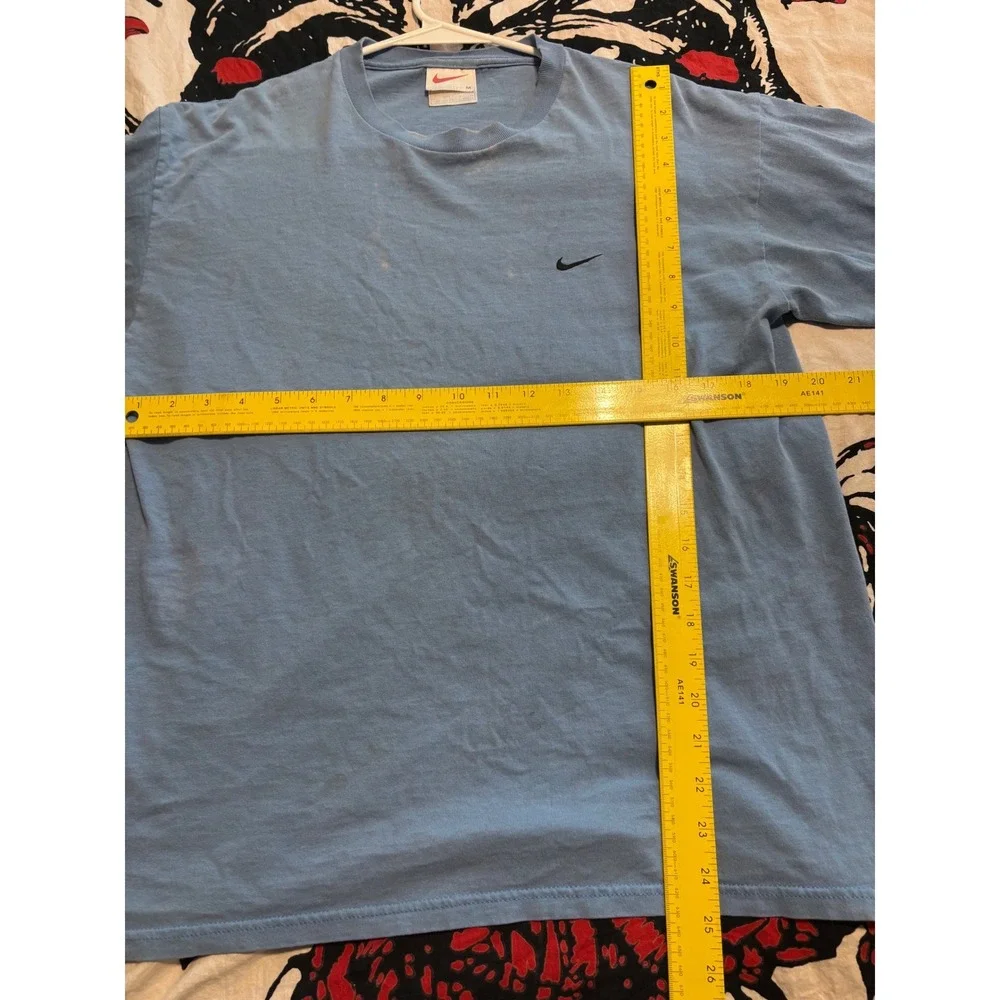 Vintage 90s Nike Mini Swoosh T-Shirt Mens Medium Blue Single Stitch Made in USA